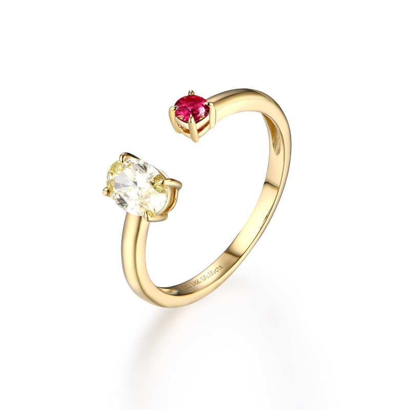 Pink Sapphire & Light Yellow Diamond Open Ring / PK-34R+3/HOR