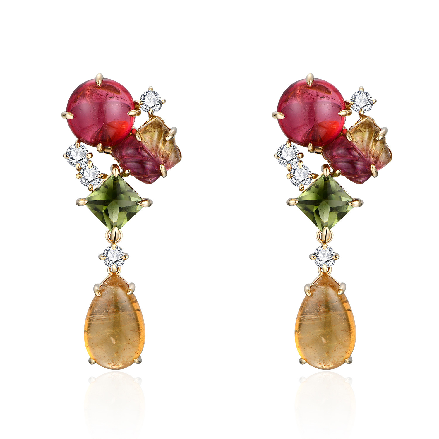Multi Shape & Multi Colour Tourmaline Diamond Earrings / PK-47E/ENAR