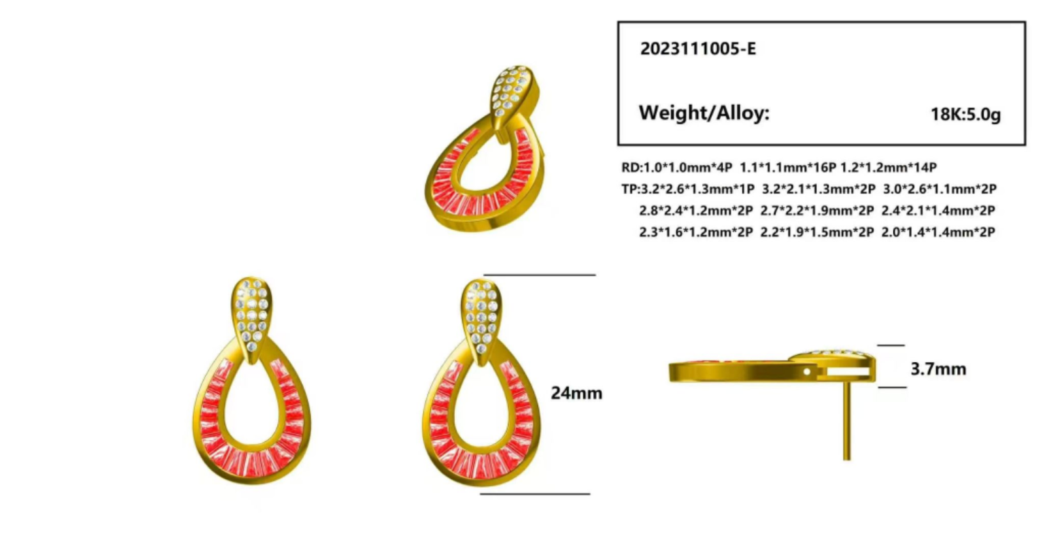 HK2023111005-E(PK-169E) / Ruby Earrings with Diamond