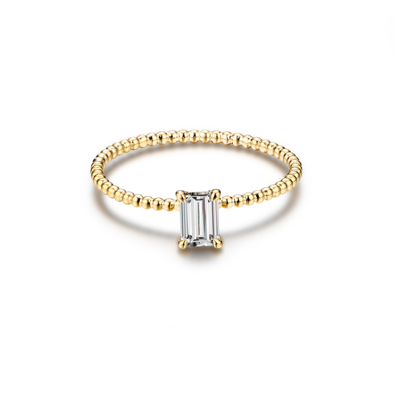 GIA Certified Emerald Cut Beaded Diamond Ring / PK-23R+1/NSR