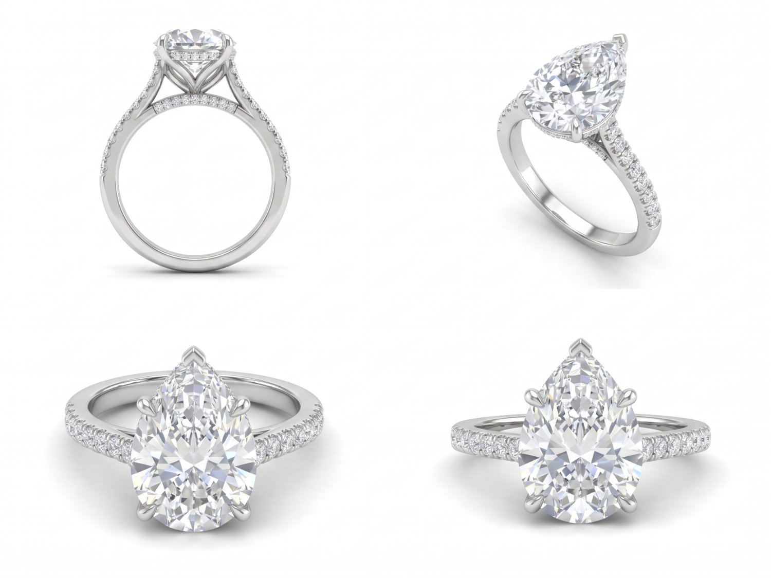 Pear Diamond Engagement Ring with Halo and Gallery / MDG-R-1522