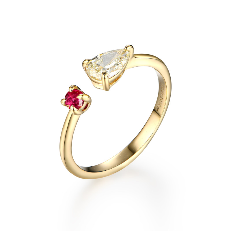 Pink Sapphire & Light Yellow Diamond Open Ring / PK-34R+2/ARR