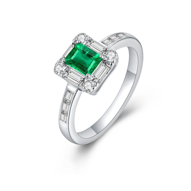 Natural Emerald and White Diamond Ring / PK-186R/AOR