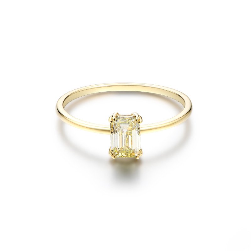 Emerald Cut Light Yellow Simple Diamond Ring / PK-71R+3/AAR