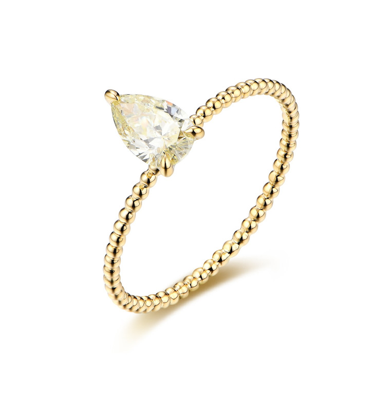 Light Yellow Pear Beaded Diamond Ring / PK-23R+2/HNR
