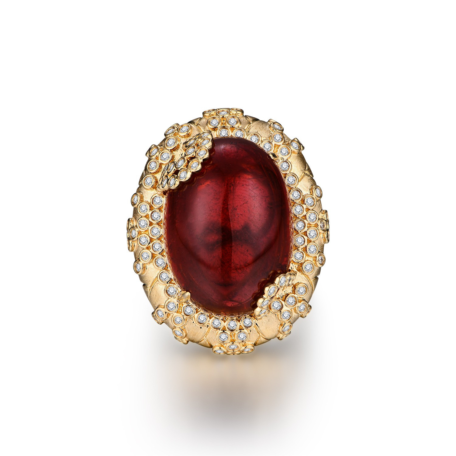Oval Rubellite with Natural Round White Diamond Ring / PK-158R/NMRR
