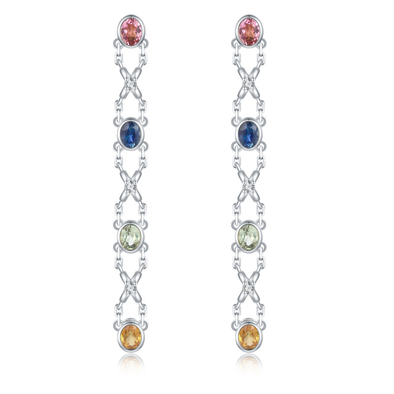 Oval Multi Sapphire and Diamond Earrings / PK-15SE/HER