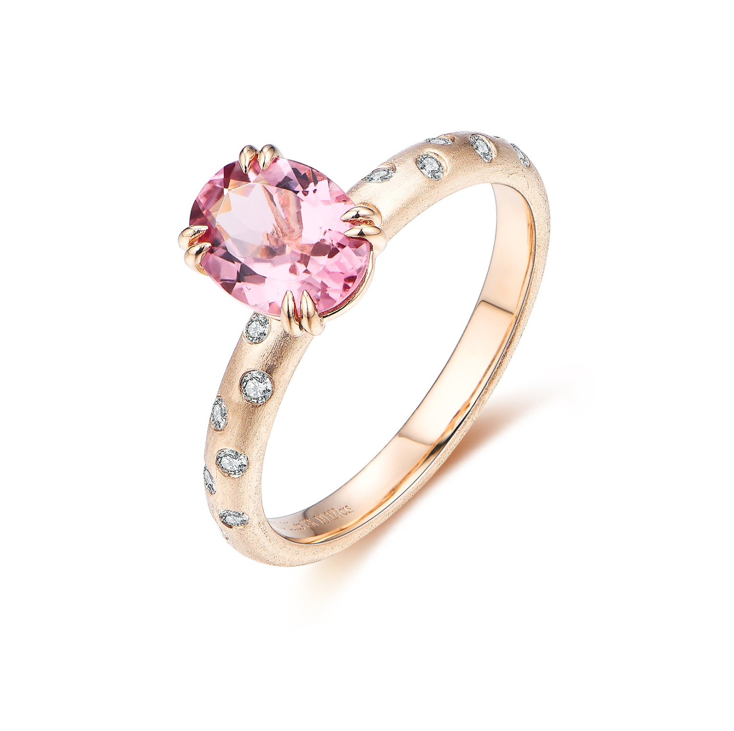 Oval Pink Tourmaline Sand Finish Diamond Ring / PK-114R/NAR