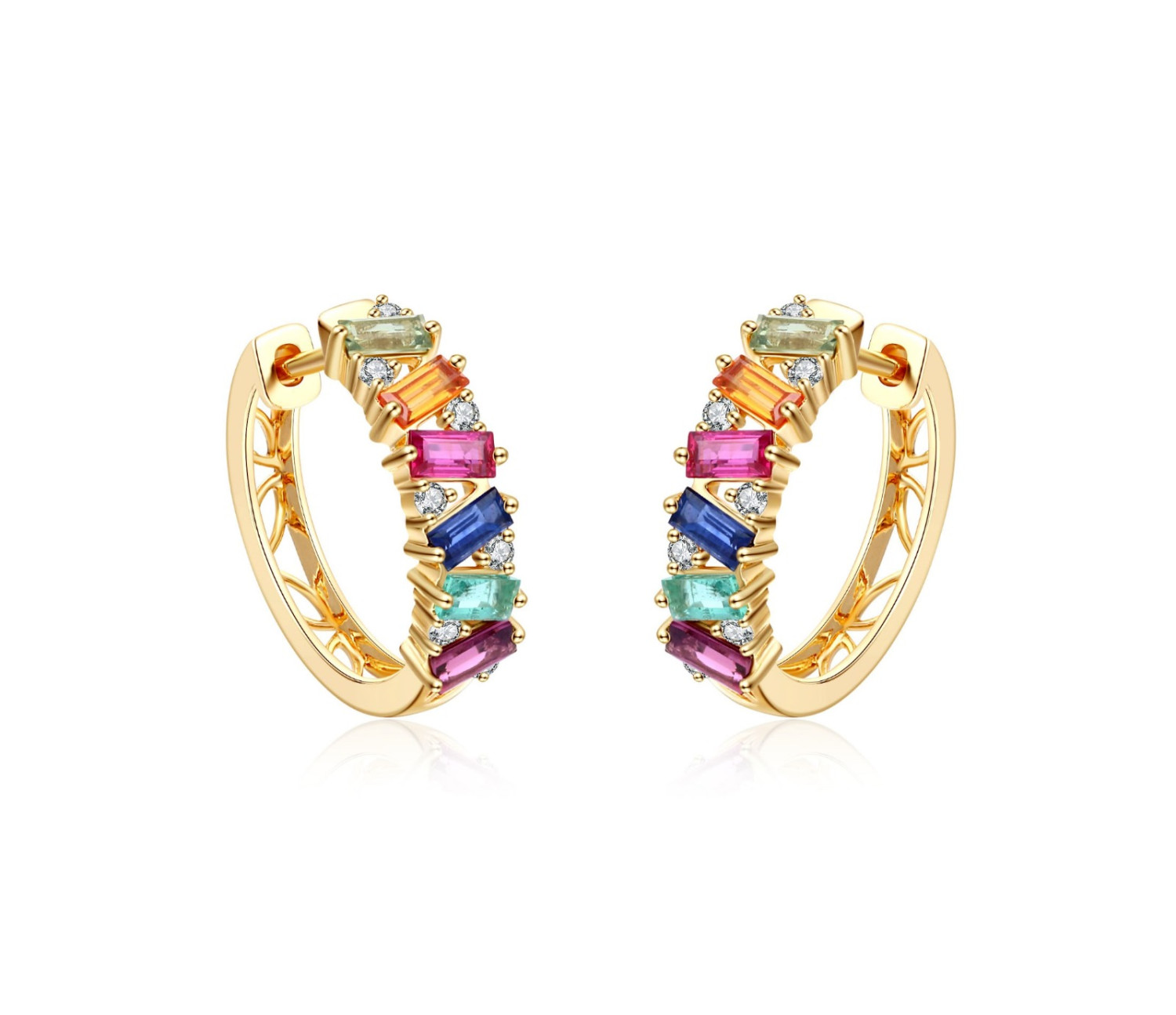 V Multi Sapphire with Diamond Hoops Earrings / PK-14SR/ASR