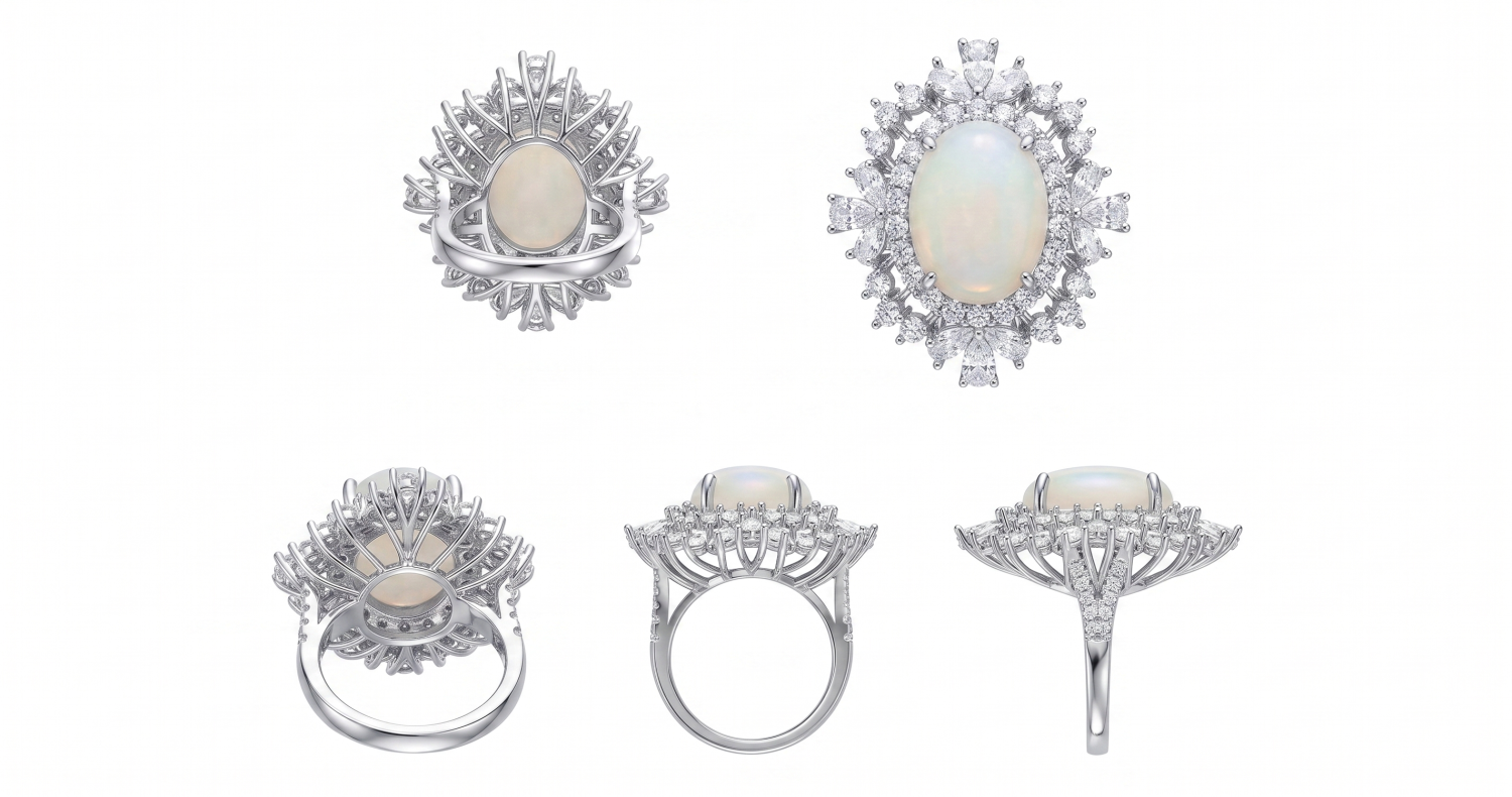 Opal With Blue Sapphire Ring / HK25070403-R