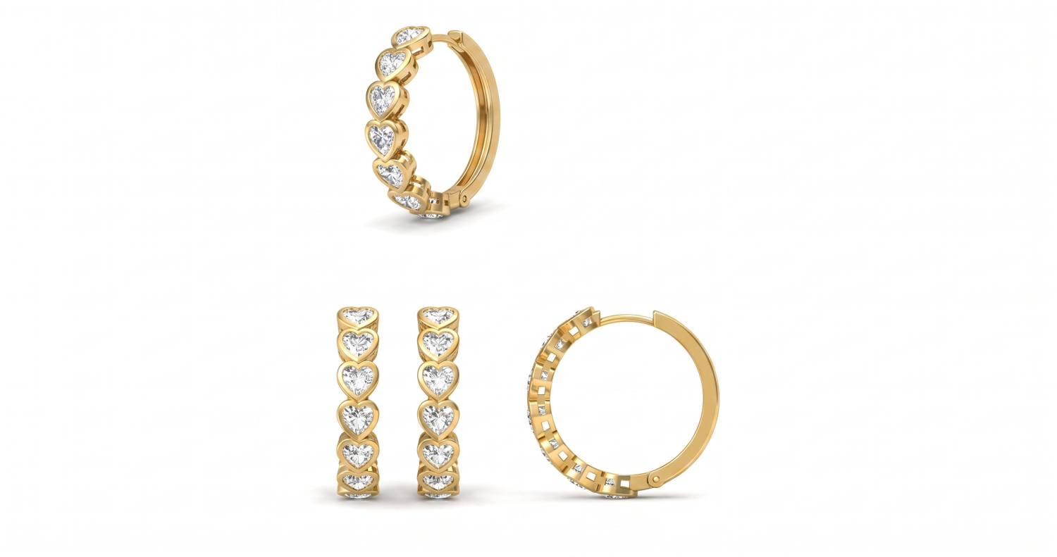 Hoop Bezel Heart Earrings / HK2501129-E