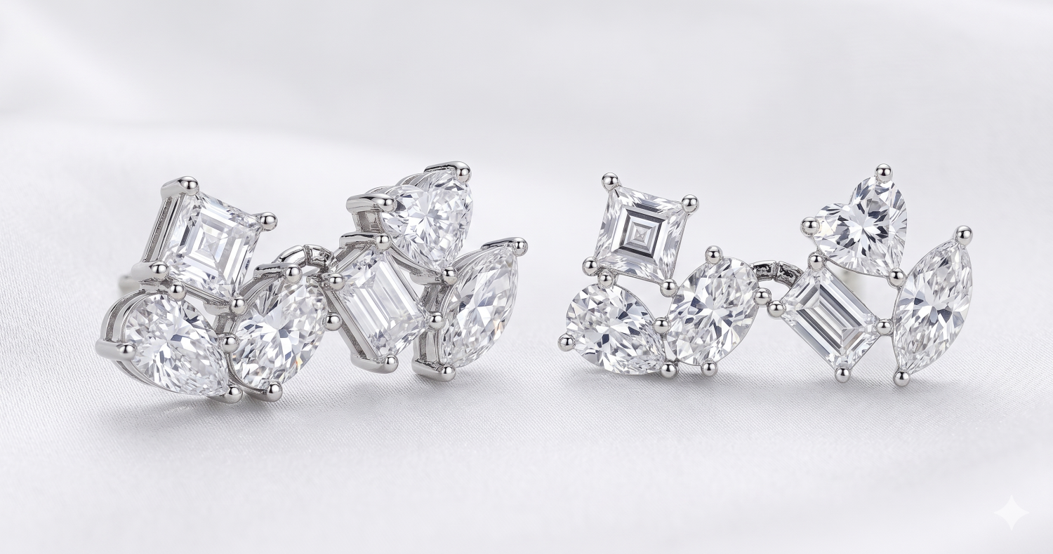 3 Stone Cluster Diamond Earrings / HK2501125-E