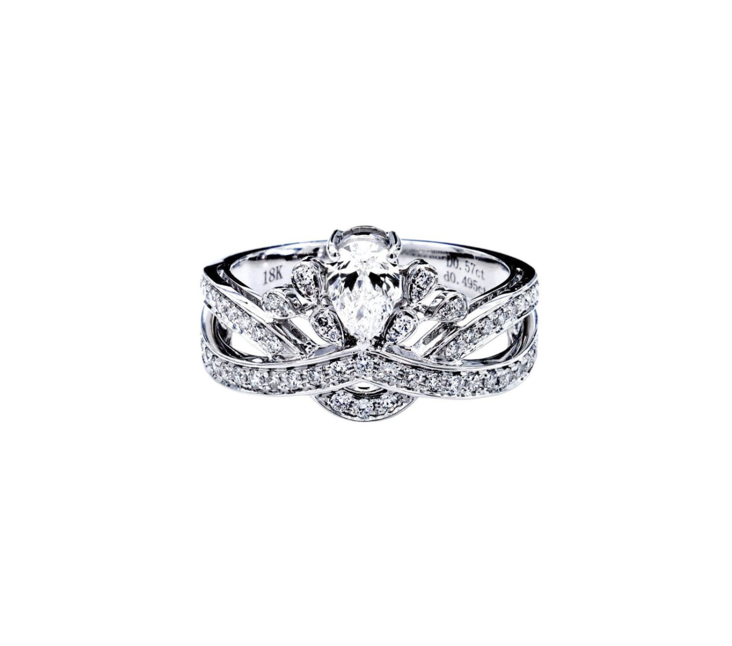 GIA Certified Pear Shape and Round White Diamond Ring / PK-160R/MHER