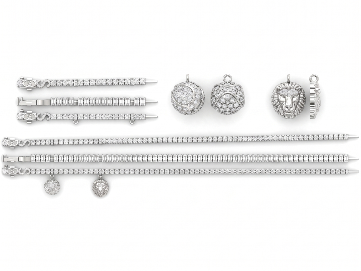 Bracelets Tennis of 6.75 Inch with 2 Charms of 8 mm & 9 mm / HK2508022-L